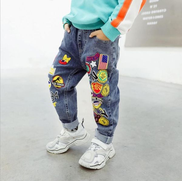 

jeans children's spring and autumn clothing kids boys tide pants 2021 cartoon baby boy 2-8 years, Blue