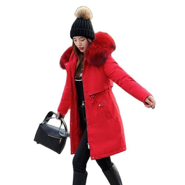 

women's down & parkas women winter hooded faux fur liner long coat puffer jacket cotton padded warm outwear overcoat, Black