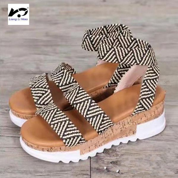 

summer large size women's sandals platform slanted heel beach fashion shoes sandalias mujer 2021, Black