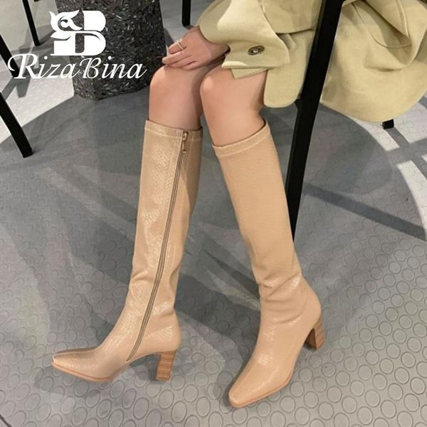 

boots rizabina 2022 knee high for women chunky heels winter long boot outdoor ins style ladies footwear size 34-39, Black