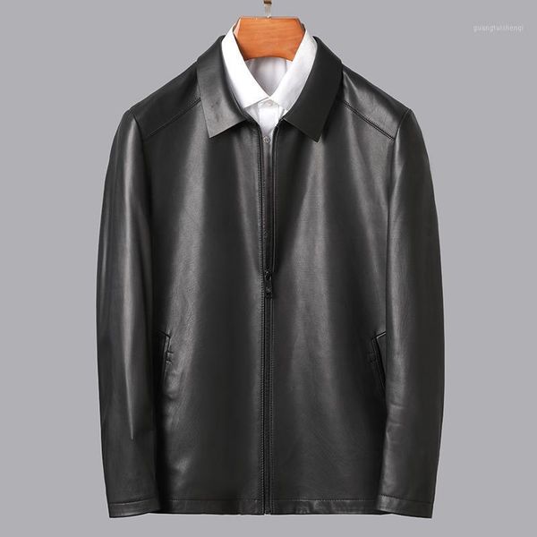 

fashion genuine cow leather clothes men lapel business casual jacket coat slim fit men's & faux, Black