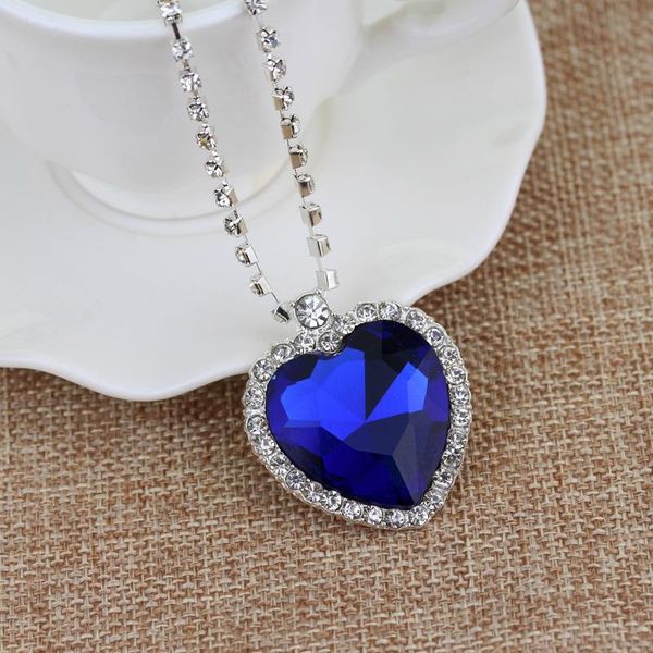 

titanic heart of ocean blue love forever big pendant mom necklace trendy simple design jewelry bulk whosale necklaces, Silver