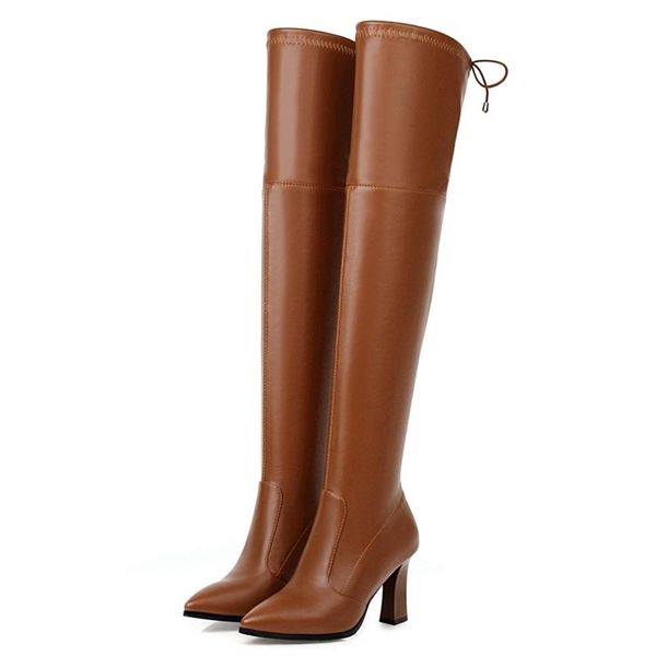 

elastic thigh high boots women shoes 2021 slim long over the knee fashion brown women's big size 48, Black