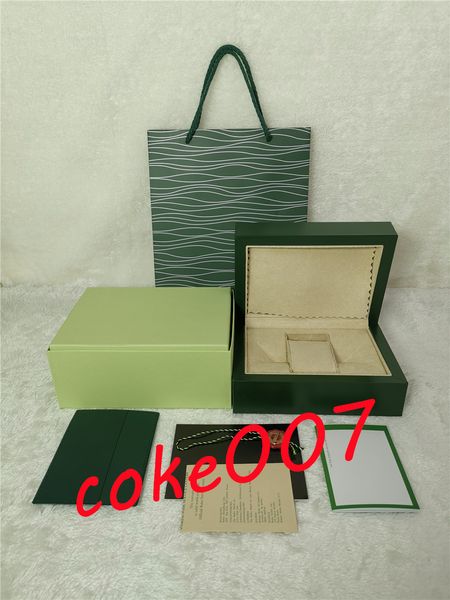 Likeness caixa médio genuína com manga externa relógio de luxo green box papéis relógios de presente caixas cartão de couro para Rolex relógios de relógios Certificado de caso