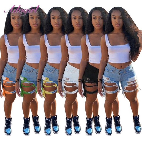 

women summer shorts casual ripped distressed hollow out high waist jeans outift street denim trousers hole women's, Blue
