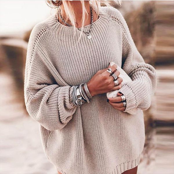 

autumn solid warm womens sweater long sleeve pullover women winter retro ribbed knit elegant casual o neck loose sweaters, White;black