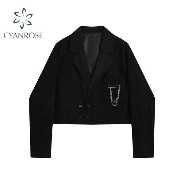 

fashion star brooch notched short blazer coat women autumn korean long sleeve crop jacket veste female outerwear chic 210417, White;black