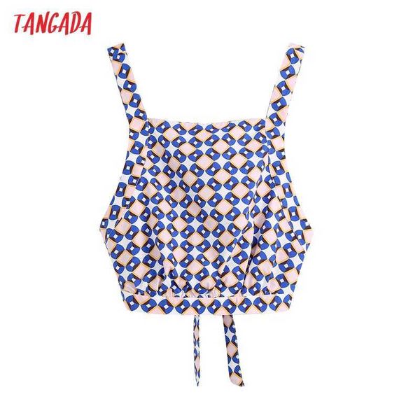 

tangada women geometric print cropped beach tank vintage backless bow tied straps female camis mujer be793 210609, White