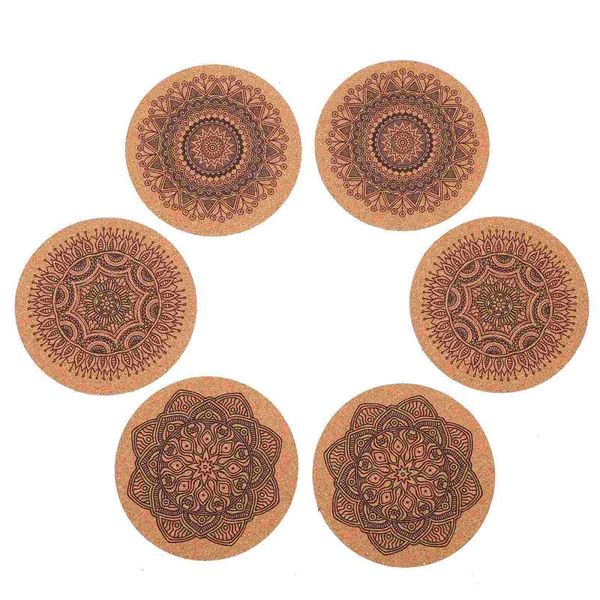 

mats & pads 6pcs mandala pattern wooden coasters heat resistant cup (assorted color)