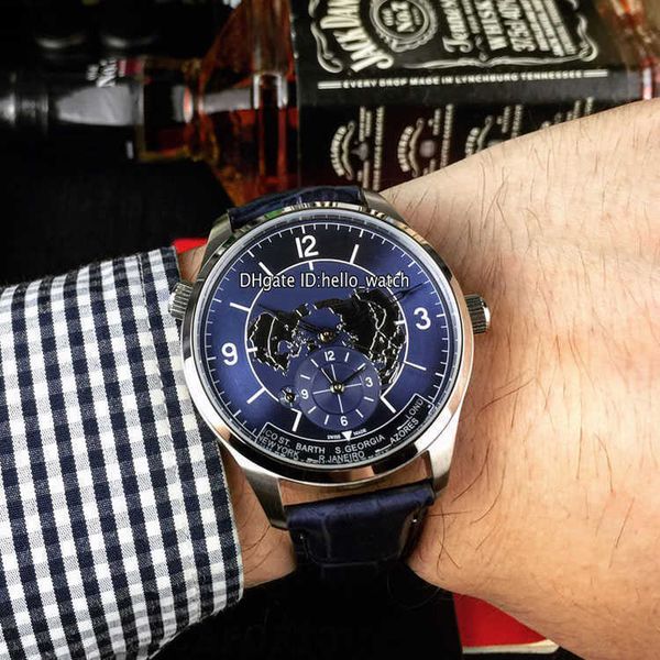 

watches men luxury brand master control geophysic master geographic 1428530 blue dial automatic mens watch steel case blue leather strap dis, Slivery;brown