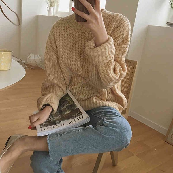 

women's sweaters realeft solid color female pullovers elegant long sleeve around the base casual neck loosed ladies knit sweaters winte, White;black