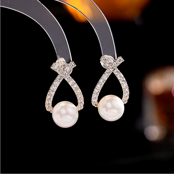 

dangle & chandelier 2021 temperament earrings light luxury personalized design zircon pearl lya040, Silver
