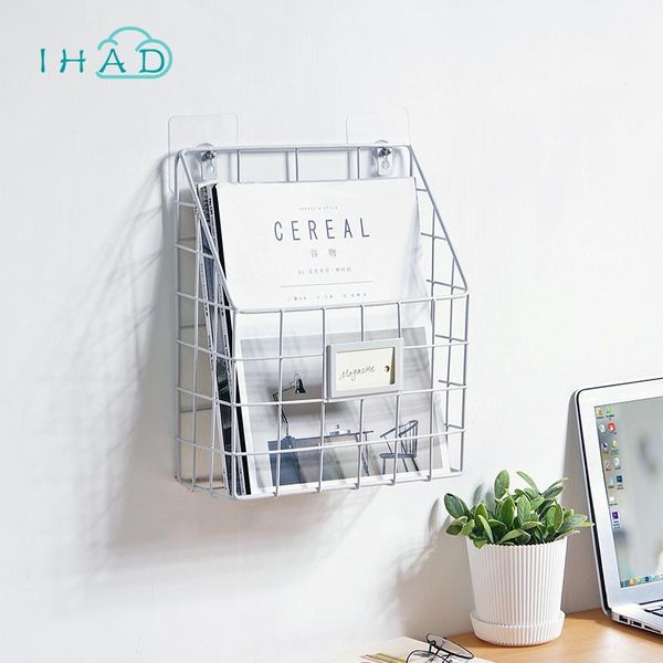 

storage boxes & bins wrought iron hanging box creative study magazine file holder wall rack multi-functional paste organizer basket