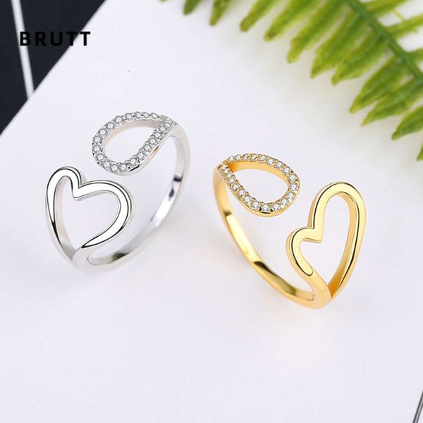 

fashion jewelry simple and versatile pure open female heart-shaped personality hollow out silver ring, Black