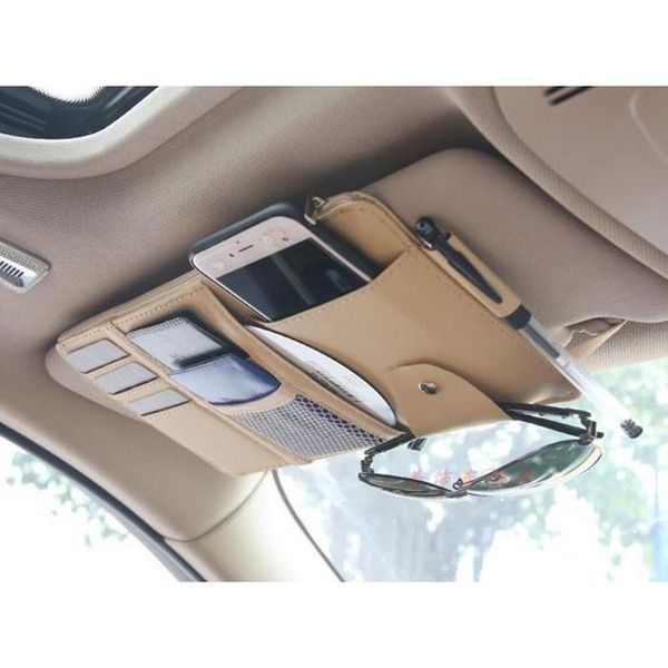 

car organizer sun visor pocket sunglasses sunshade 1pc beige pu leather