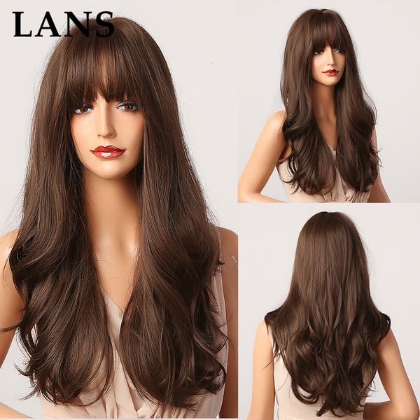 

lans synthetic ombre brown to blonde hair wigs with bangs for women cosplay heat resistant fiber natural black wig4563880