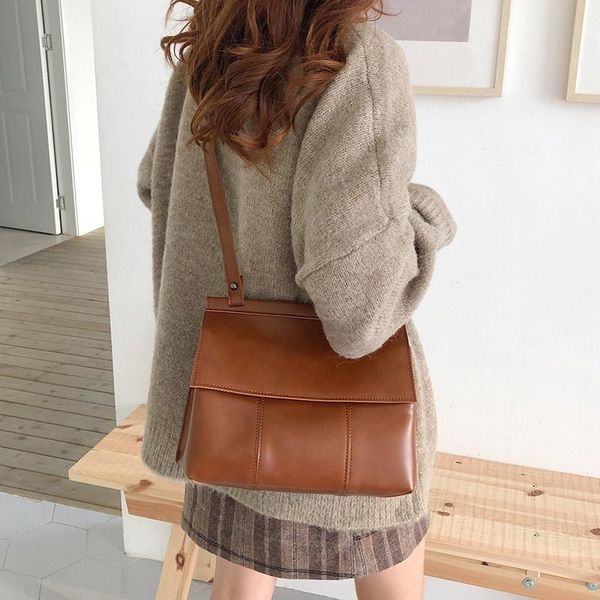 

shoulder bags vintage leather crossbody for women solid color casual handbags female elegant purses lady messenger bag