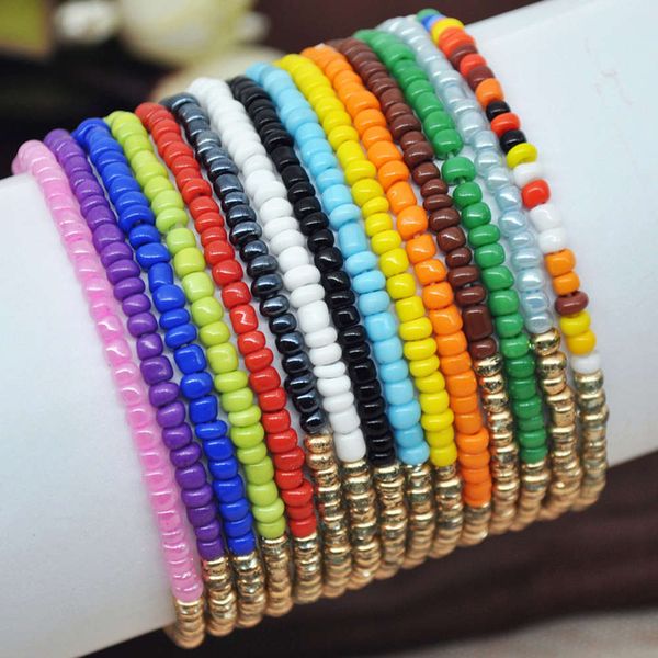 

jewelry multi layer color elastic rope bracelet set mixed with folk dance bead string, Black