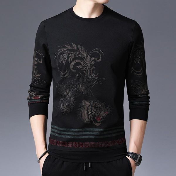 

men's long-sleeved t-shirt round neck sweater t-shirts, White;black