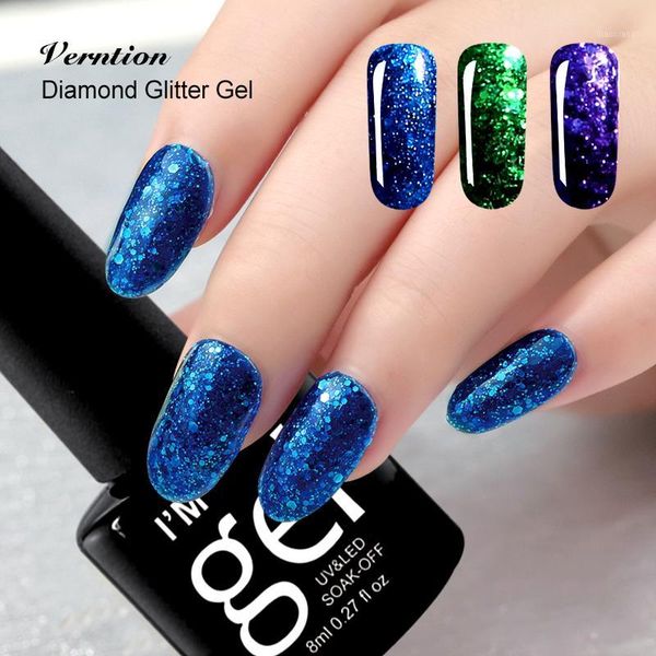 

wholesale- verntion 2021 lucky color need uv lamp and base coat varnish art soak off professional 3d diamond glitter nail gel polish1, Red;pink