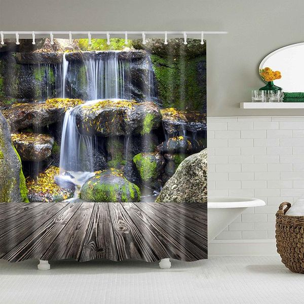 

waterfall shower curtain polyeter fabric bathroom douchegordijn natuur curtains