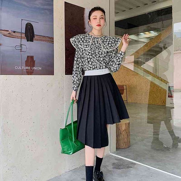 

women's knits & tees vintage daisy floral print korean blouse sailor collar lace long sleeve ladies loose and blouses fashion, White