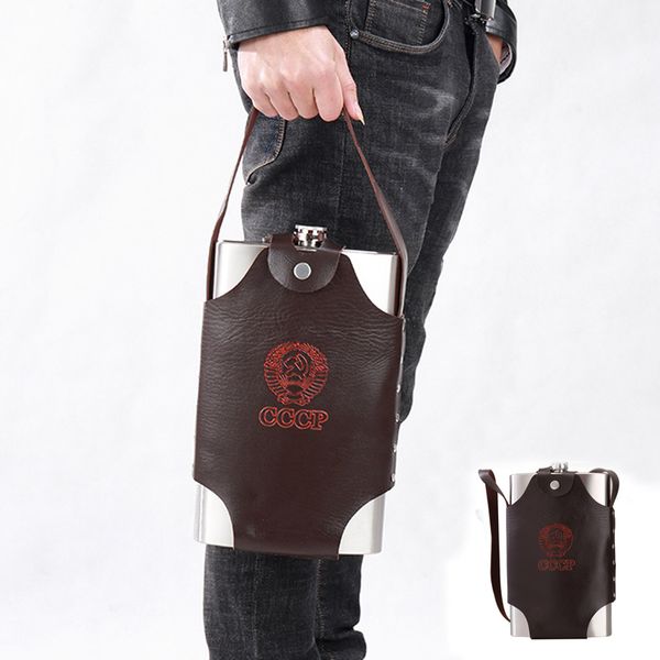 

large capacity 64oz 1750 ml stainless steel flagon with holster flask portable hiking whiskey hip flask camping water bottles