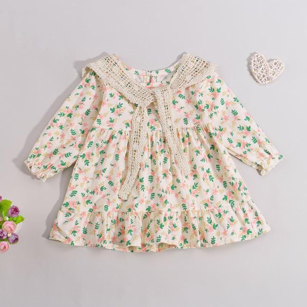 

girl's dresses 2pcs kids baby girls cute autumn toddler outfits floral o-neck long sleeves loose lace dress removable capelet clothes 1, Red;yellow