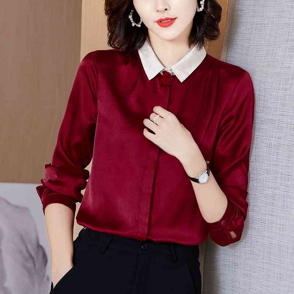 

heavy silk women shirts woman satin blouse long sleeve elegant blusas mujer de moda 210427, White