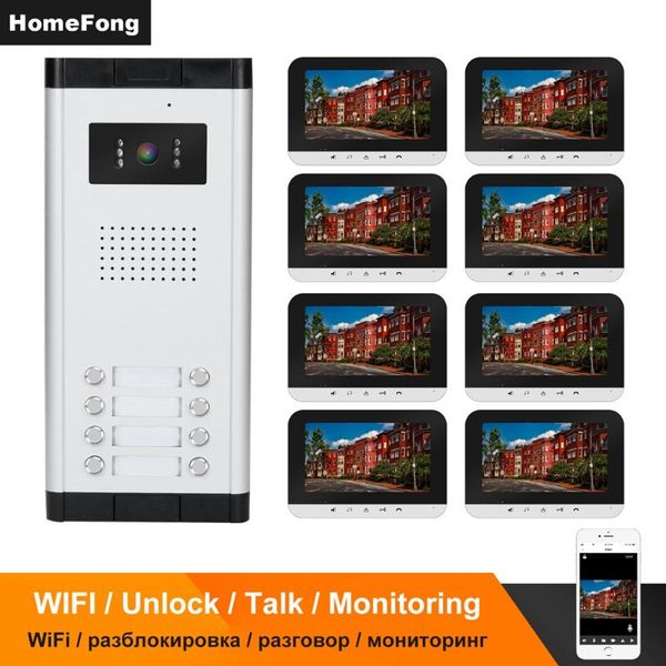 

video door phones homefong wifi intercom for apartment 8 monitors 7 inch screen call button doorbell smart phone unlock talking monitoring