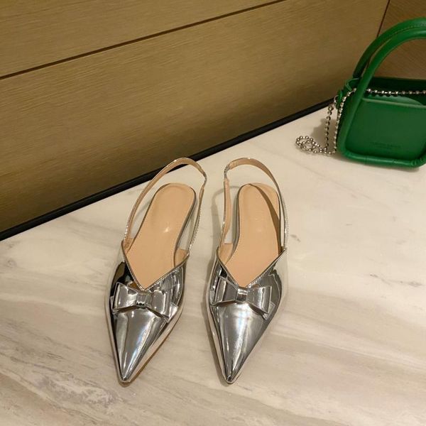 

sandals small pointed bow knot after empty comfortable flat for women, Black