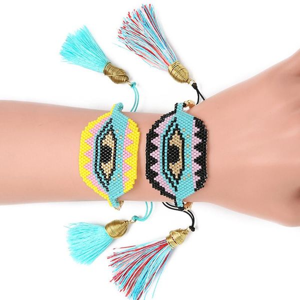 

charm bracelets miyuki fine delica jewelry classic evil eye tassel pulseras hand-woven simple women handmad beads, Golden;silver