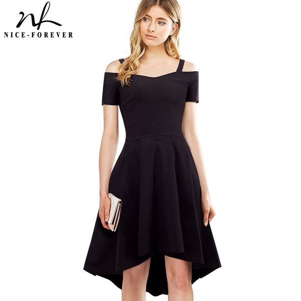 

nice-forever summer women elegant black color off shoulder dressses cocktail party flare a-line dress a044 210419, White