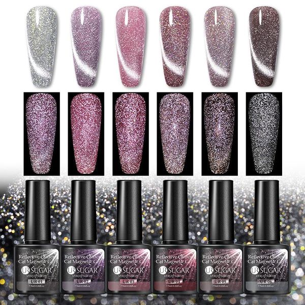 

7.5ml reflective cat magnetic gel 6 colors shinning semi permanent varnish uv nail diy art need base coat, Red;pink
