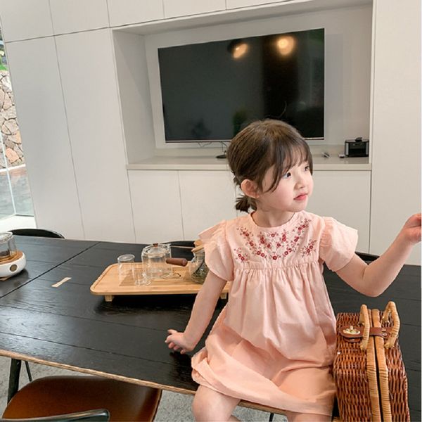 

girl dress kids baby clothes 2022 embroidery spring summer toddler beach party outfits teenagers uniform dresses cotton children, Red;yellow