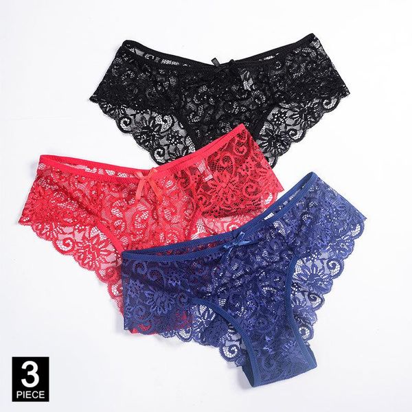 

women's panties woman transparent lace briefs 3 pcs breathable underwear lady knickers set female underpants for girls drop, Black;pink