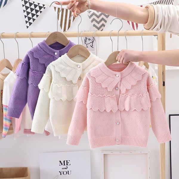 

children's sweater cardigan 2021 spring hollow girls sweet jacket fashion kids sweaters children pullover, Blue