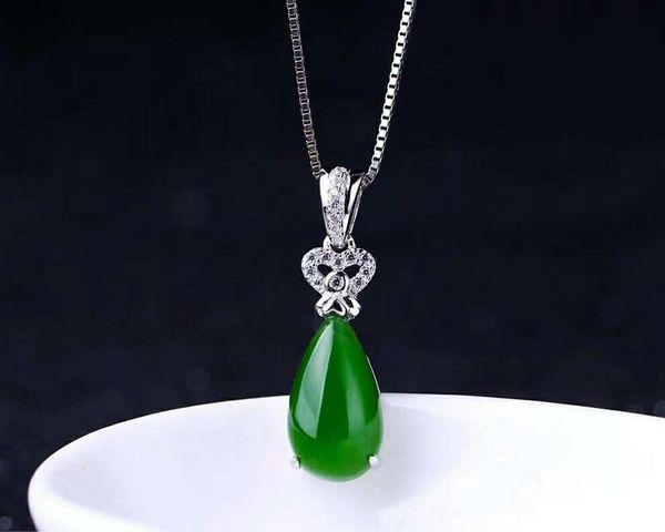 

lockets hetian biyu silver inlay pendant one touch green j40#