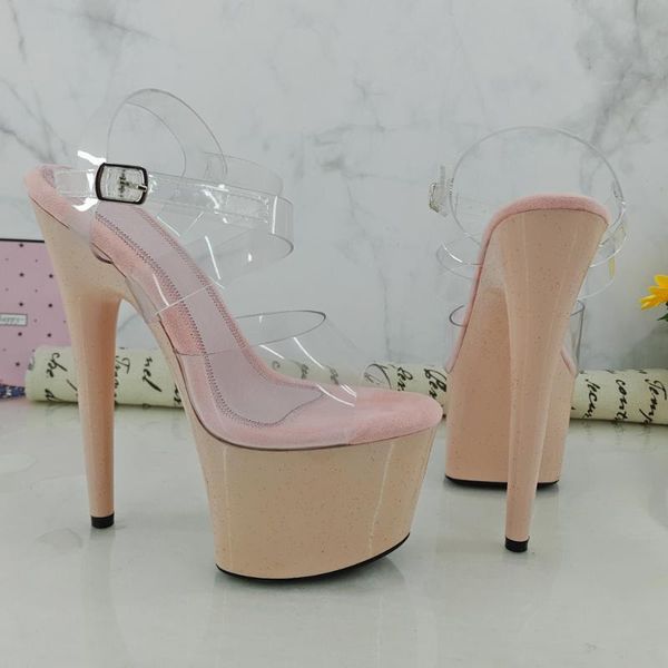

leecabe 17cm/7inch beige heels fancy pole dance lady shoe high heel platform shoes sandals, Black
