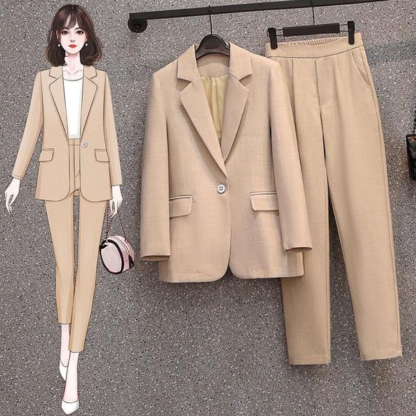 

women's suits & blazers 2021 two pieces set women single breasted long sleeve solid color blazer jacket elegant slim high waist pant, White;black