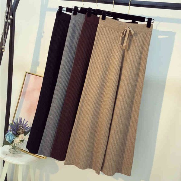 

women's pants & capris womens winter cashmere thick wide legged ankle knitted high waist chic warm rib knit casual autumn trousers, Black;white