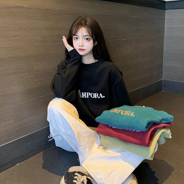 

women's hoodies & sweatshirts women letter printed loose pullover for ladies casual cute fashion harajuku oversize female long sleeve, Black