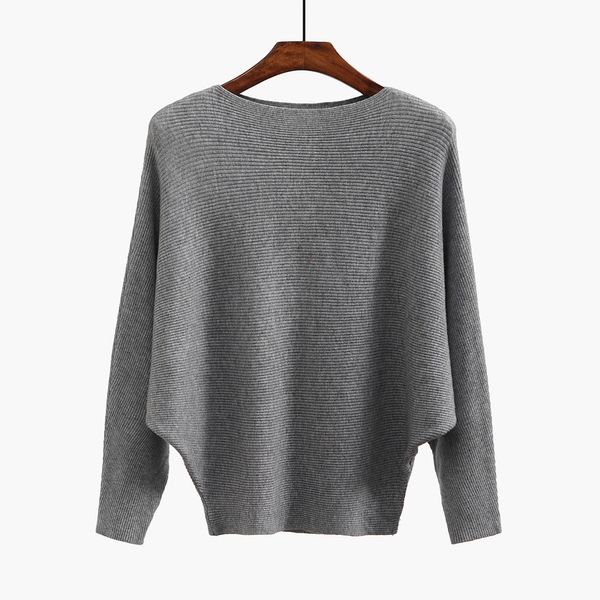 

New autumn and winter new solid color loose one-neck blouse long-sleeved knitted sweater, White;black
