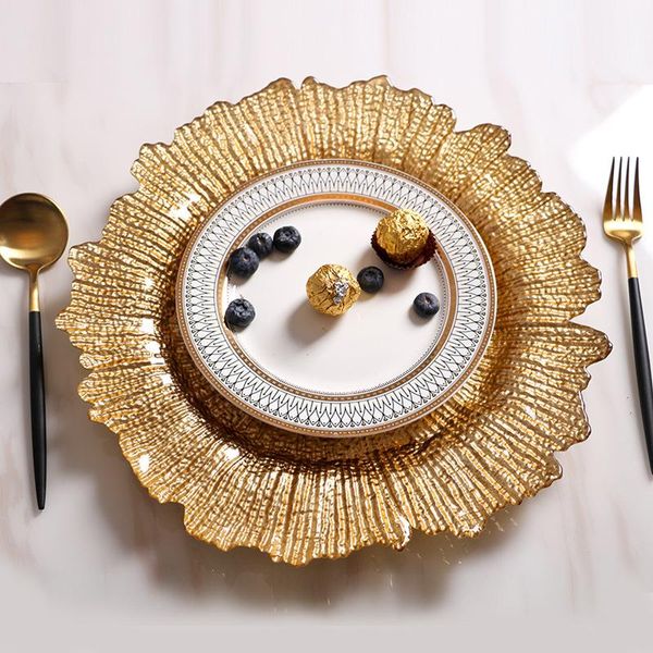 

dishes flower shape glass storage trays wedding plate creative treework fruit bowl golden tableware household kitchen decoration