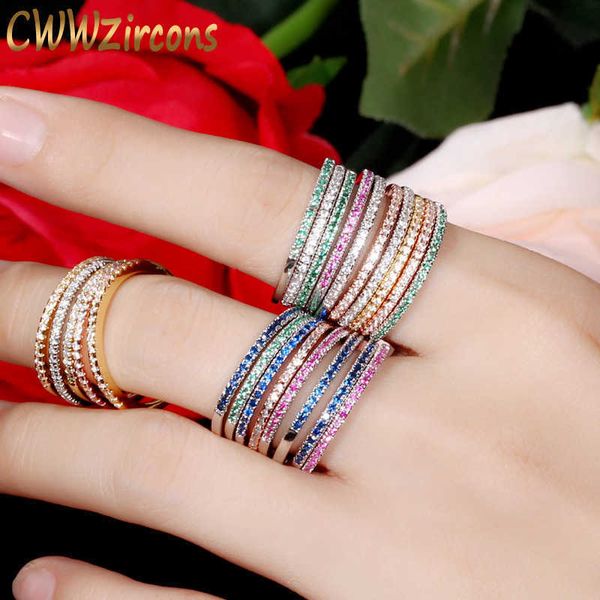 3 pezzi Mix Color CZ Stones Fedi nuziali di fidanzamento Set di gioielli in oro rosa Color Fashion Famous Brand Ring R093 210714