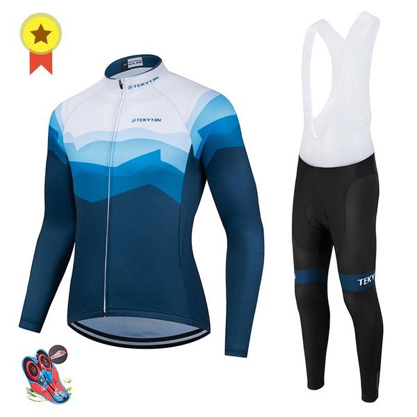 

racing sets 2021 cycling clothing bike jersey long sleeve quick dry bib shorts 20d gel pad men women sportswear, Black;blue