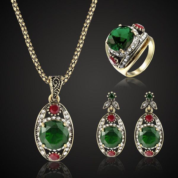 

earrings & necklace fashion women vintage rhinestone turkish jewelry sets antique gold-color chain pendant earring brincos, Silver