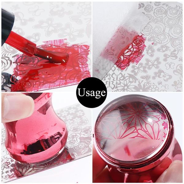 

nail art templates mirror stamper clear silicone head manicure scraper polish transfer template kits with cap stamping plate, White