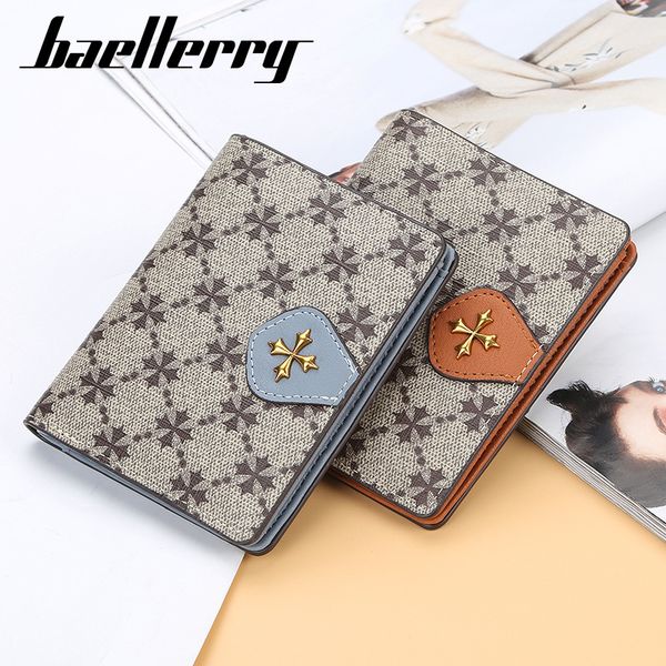 

baellerry women's short pattern multi buckle zero wallet clover versatile card bag, Red;black