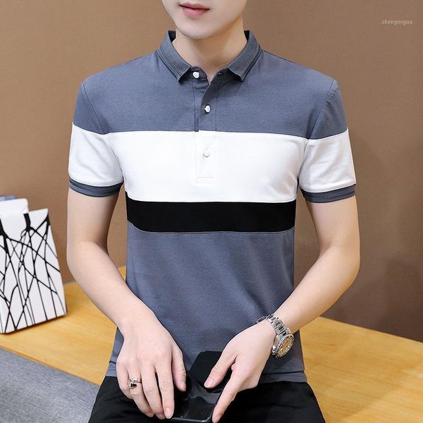 

men's dress shirts shirt short sleeve t-shirt 95 cotton spring and summer light business gentleman lapel stripe casual wear, White;black